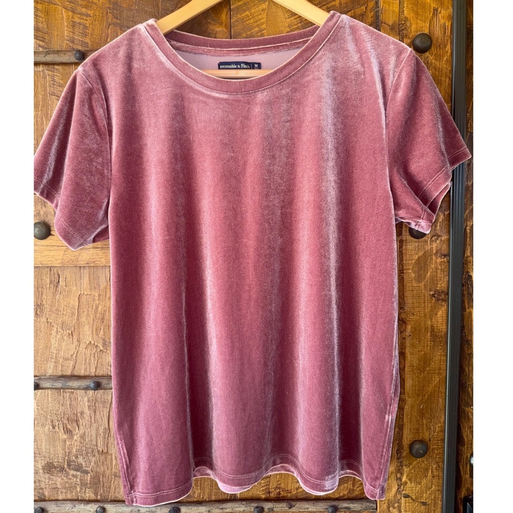 Abercrombie & Fitch Womens Velvet Short Sleeve Top Dusty Rose Pink Crew Neck M